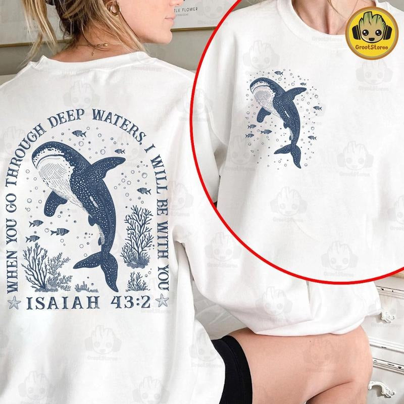 Retro When You Go Through Deep Waters , Trendy Summer , Aesthetic Beach ,, Whale Shark , Bible Verses , Mother's Day  T-shirt, sweater and Hoodie