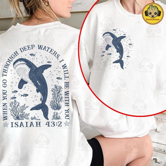 Retro When You Go Through Deep Waters , Trendy Summer , Aesthetic Beach ,, Whale Shark , Bible Verses , Mother's Day  T-shirt, sweater and Hoodie