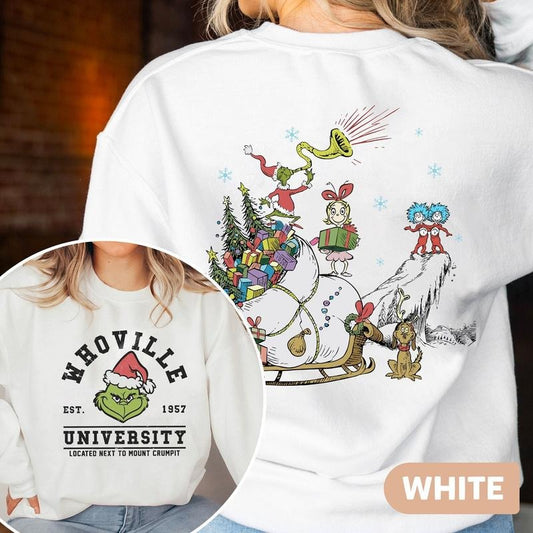Retro Whoville University Sweatshirt, Whoville Sweatshirt, Grinch Christmas Hoodie, Grinchmas Hoodie, Christams Sweatshirt, Christmas Gifts Cotton Womenswear Cotton Womenswear