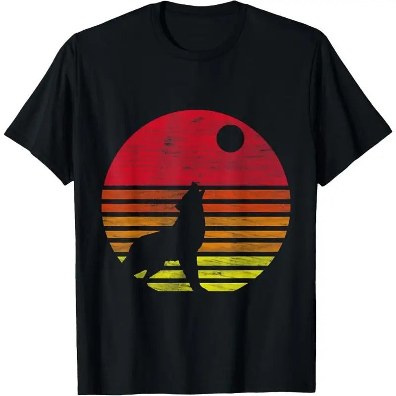 Retro Wolf Howling At The Moon T-Shirt