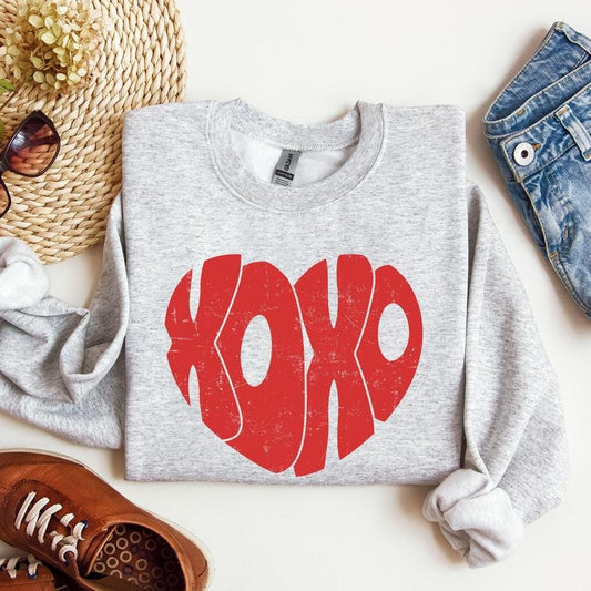 Retro XOXO Heart, Vintage, Sweatshirt, Valentine's Day, Crew Neck, Women's, Crewneck, Valentine's Day, Love, Heart, Cupid