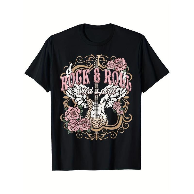 Retro rock,cotton T-shirt, gorgeous, niche design print, wild spirit, high-quality breathable material, sweat absorption, skin friendly, everyday everything Made in USA