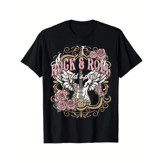 Retro rock,cotton T-shirt, gorgeous, niche design print, wild spirit, high-quality breathable material, sweat absorption, skin friendly, everyday everything Made in USA