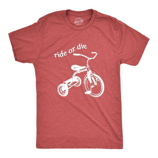 Ride or Die Tricycle T-Shirt Funny Vintage Trike Shirt Mens Funny T Shirts Cool Tees Soft Stylish Casual Menswear Funny Vintage Short Sleeve Novelty Tees for Guys Red