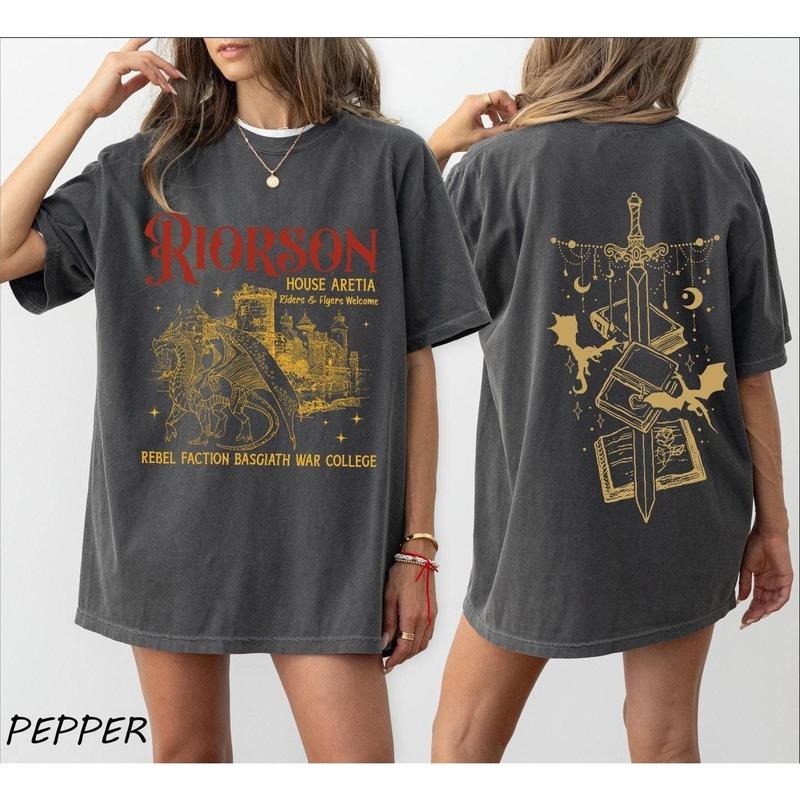 Riorson House Aretia Two Sided Sshirt, Fourth Wing Shirt, Dragon Rider Fantasy Book Lover, Bookish Merch Romantasy, Xaden Riorson Tee