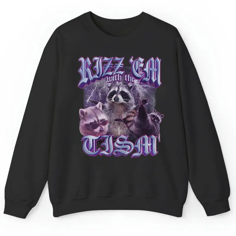 Rizz Em With The Tism Vintage Bootleg Shirt, Vintage 90s Funny Raccoon shirt, Autism Awareness