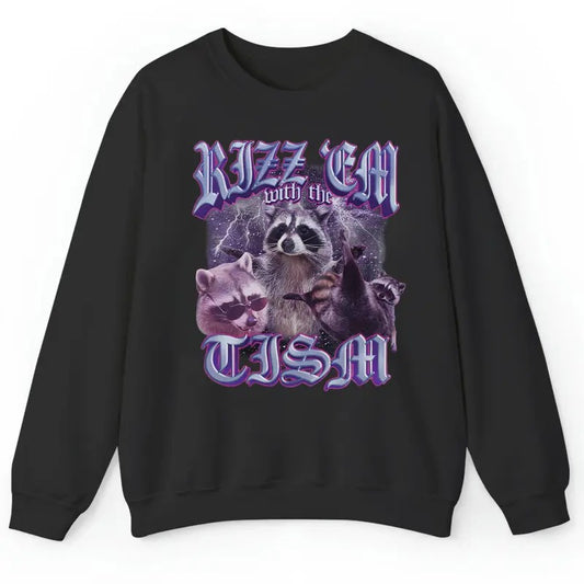 Rizz Em With The Tism Vintage Bootleg Shirt, Vintage 90s Funny Raccoon shirt, Autism Awareness
