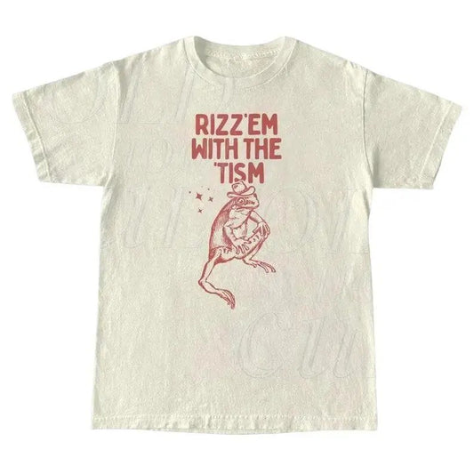 Rizz Em With The Tism Vintage T-Shirt, Retro Funny Frog Shirt, Frog Meme Tee