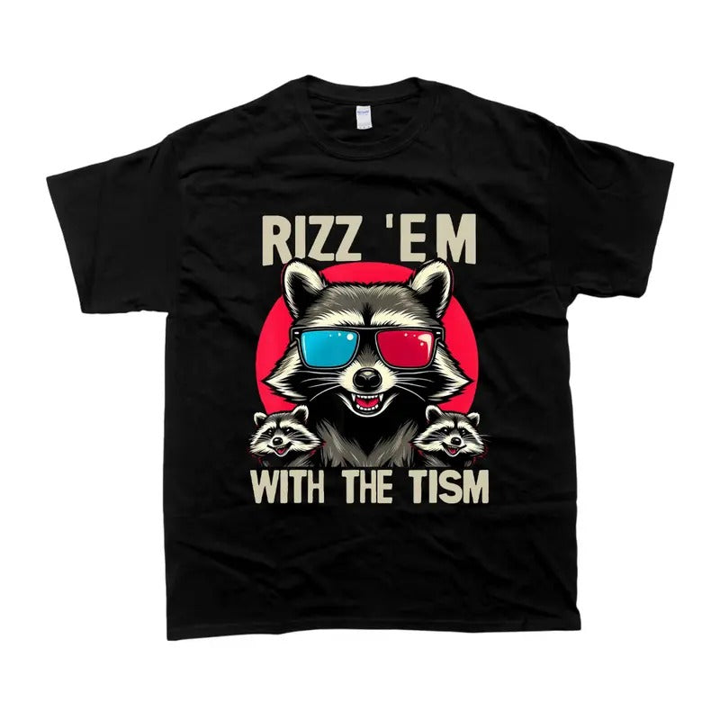 Rizz Em with the Tism Retro Vintage Style Raccoon Meme Tshirt