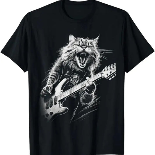Rock Cat Playing Guitar Shirt Funny Guitar Cat Vintage T Shirt, T-Shirt For Unisex , Gift For Men , Gift For Women Top Womenswear, Top Menswear Underwear Tshirt