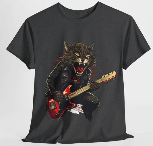 Rock Cat Playing Guitar Vintage Retro Funny Guitar Cat T-Shirt , Unisex T-Shirt, For Men Women Menswear Top