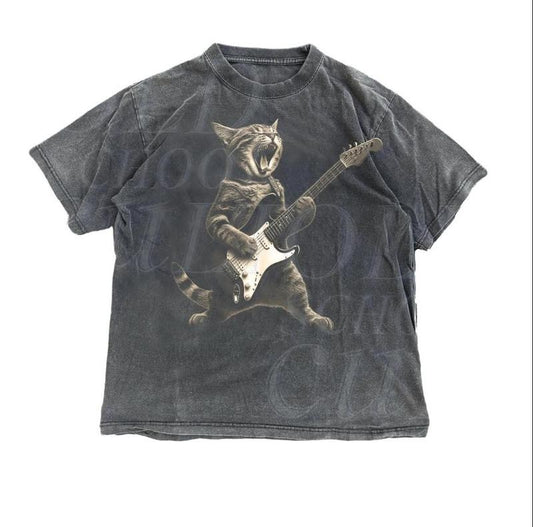 Rock Cat Playing Guitar Vintage Shirt, Retro Funny Guitar Cat T-Shirt, Cat Lovers, Rock Lovers Gift, Funny Gift, Rocker Shirt Menswear Top