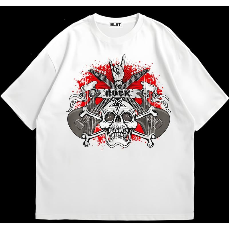 Rock Guitar Skull Band T-Shirt Retro Graphic Tee Gift for Her Unique Design for Everyday Wear