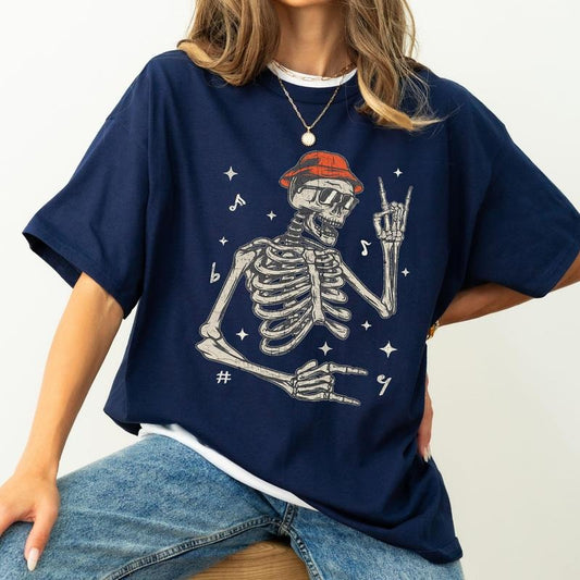 Rocker Skeleton, Punk, Music Concert, Retro, Aesthetic, Vintage, Comfort Colors Tshirt, Women's Crew Neck, Crewneck