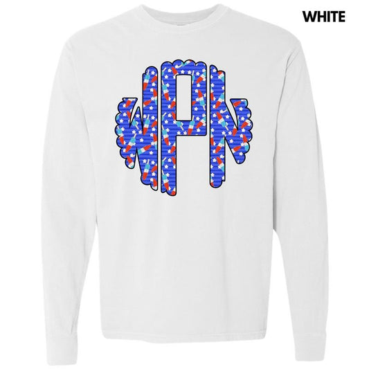 Rocket Pop Monogram Long Sleeve Comfort Colors T-Shirt 'NLB'