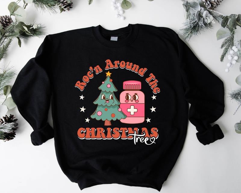 Rocking Around the Christmas Tree Sweatshirt, Retro Pharmacy Holiday Sweater, Medical Christmas Hoodie, Matching Nursing School X-mas, Nurse Student Christmas Gift Sweater.