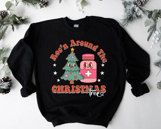 Rocking Around the Christmas Tree Sweatshirt, Retro Pharmacy Holiday Sweater, Medical Christmas Hoodie, Matching Nursing School X-mas, Nurse Student Christmas Gift Sweater.