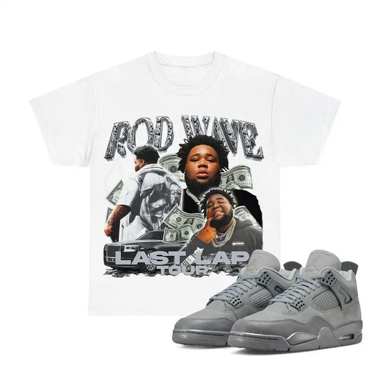 Rod Wave Last Lap Tour 4s Retro Wet Cement Sneakers Outfits, Graphic Streetwear Y2k Cotton T-shirt