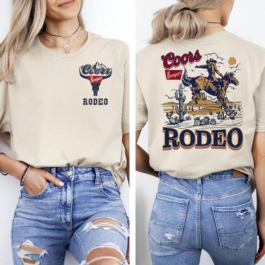 Rodeo Cowboy Graphic T-Shirt, Vintage Western Wear, C0ors Banquet Beer Inspired Tee, Unisex Casual Apparel, Country Shirt, Beer Shirt