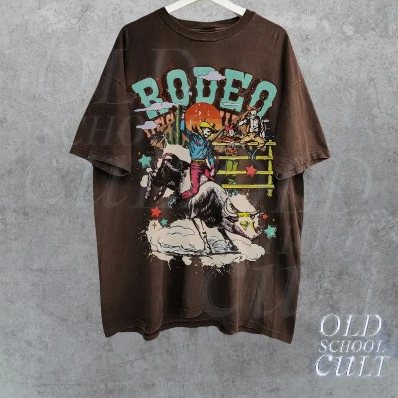 Rodeo Western Cowboy T-Shirt, Vintage 90s Graphic Western Shirt, Retro Rodeo Tee, Oversize Distressed Cowboy Shirt, Wild West Gift,Cool Gift