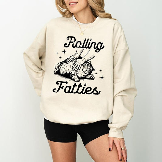 Rolling Fatties Cat Sweatshirt, Funny Cat Graphic Shirt, Cat Lovers Gift, Unhinged Tshirt, Weed Lover TShirt, Cute Cat Tee, Fat Cat Sweatshirt