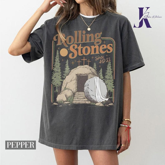 Rolling Stones Comfort Colors Shirt, He Is Risen Christian Shirt, Easter Christian Shirt, Funny Christian Shirt, Trendy Easter Clothing Top Womenswear