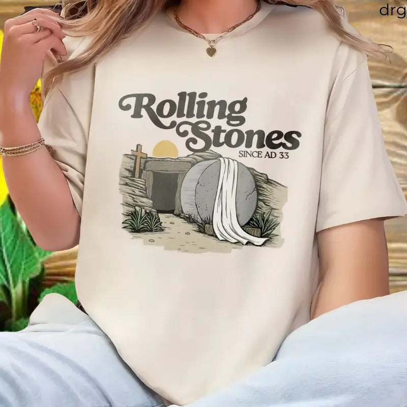Rolling Stones Shirt, Gifts Tee For Men Women, Trendy Easter Clothing, Jesus Christ Shirt, Gift For Christian, Faith-Based Graphic Tee,  Gift For Her Casual Cotton