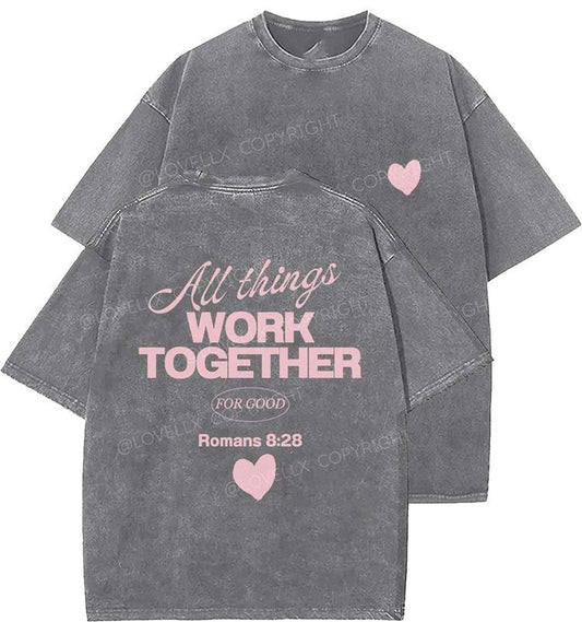 Romans 8_28 Unisex Washed T-Shirt, Christian t shirts, Vintage 90s Graphic Tee, Gift Top Womenswear Cotton Mineral Color