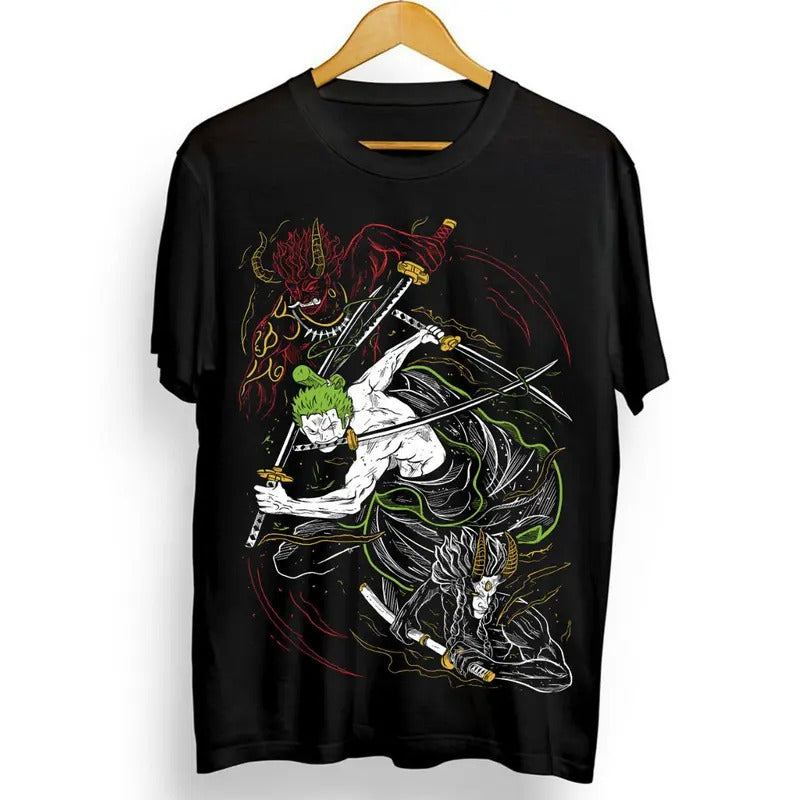 Roronoa Zoro T-Shirt One Piece Anime Manga Pirate Girl Black Tshirt Tee All Size