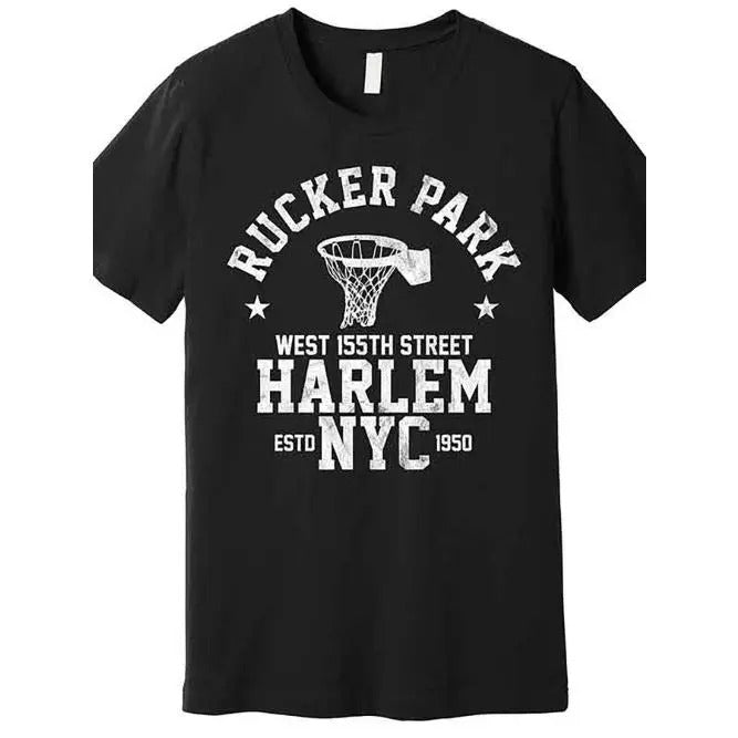 Rucker Park New York Street Basketball Premium Tee - Funny Graphic Print, Short Sleeve, Black Color, Men's Fashion T-shirt with Unique Pattern Design, Comfortable Wear, and Relaxed Fit Made in USA