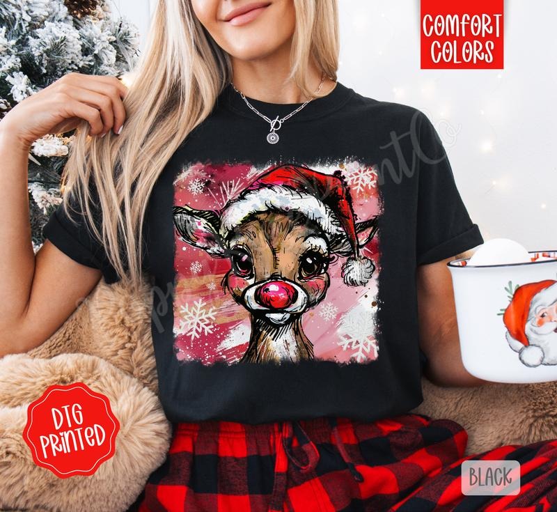 Rudolph Comfort Colors, Trendy Women's Christmas Tshirt