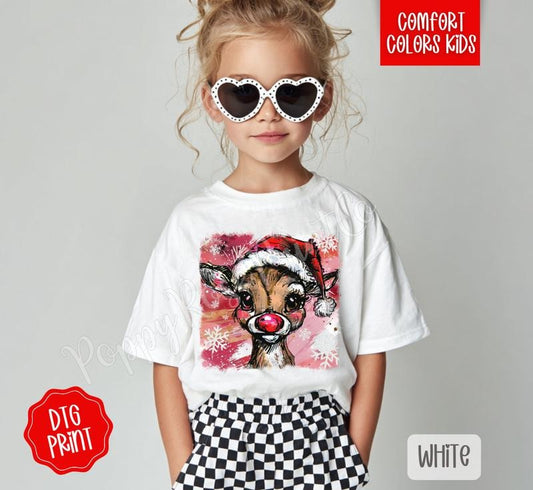 Rudolph Youth Comfort Colors Tshirt, Christmas Tee for Kids