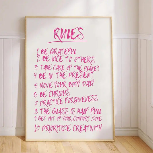 Rules Graffiti Retro Poster, Coquette Room Decor, Creative Quote Poster, 10 Rule Wall Art, Cute Typography Poster, Poster Prints No Frame, Gifts For Her Wall Decor, Wall Art Home Decor, Large Wall Art, Gifts For Birthday Christmas Landscape Photo