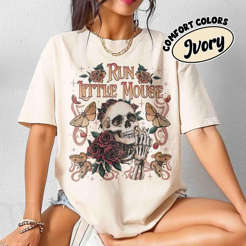 Run Little Mouse Comfort Colors Shirt, Rose Skeleton Shirt, Haunting Adeline Tshirt, Dark Romance Merch, Smut Reader, Book Lover Gifts Cotton Fabric