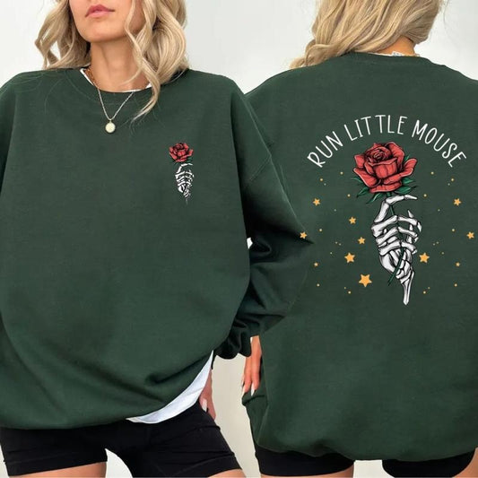 Run Little Mouse Sweatshirt, Rose Skeleton, Smut Reader, Dark Romance Merch, Haunting Adeline Shirt, Women's Book Lover Gift Sweater Pullover Tee
