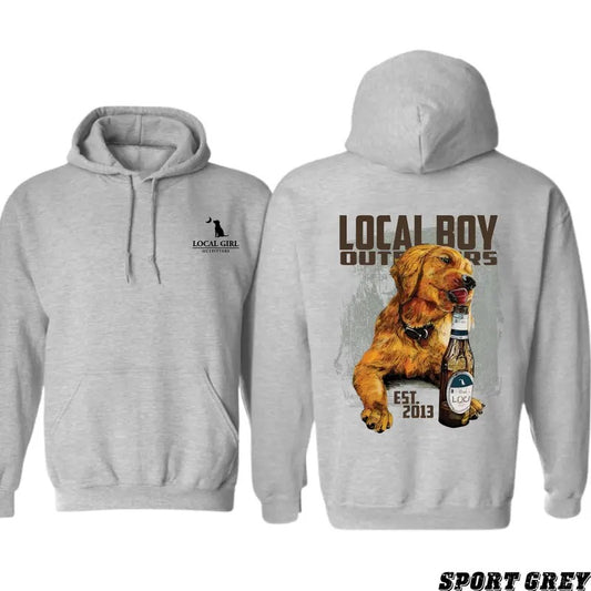Rustic Dog Graphic Design Local Boy Outdoors Hoodie for Outdoor Adventurers and Dog Lovers - Sweaters, Tops Menswear Underwear