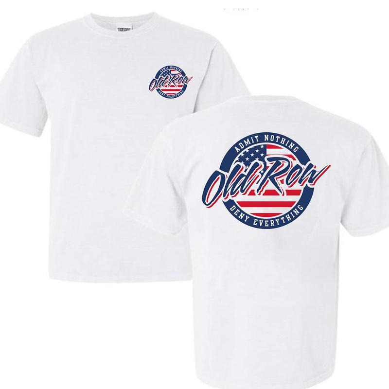 [SALE UP TO 45%] Old Row American Flag 4th of July front & back T-shirt, Trendy Old Row USA Circle Logo 2 sides T-shirt, Menswear Top Medium Soft
