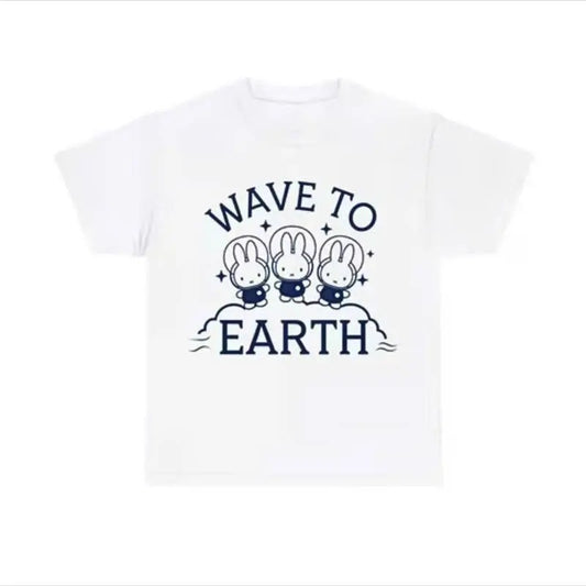 [SALE UP TO 45%] Wave to Earth Funny Bunny Astronauts Meme Graphics T-shirt for men and women Classic Cotton Menswear