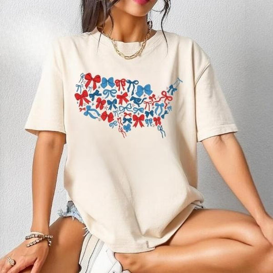 [SALE UP TO 60%] Girly Coquette USA Tee, 4th of July & Memorial Day T-Shirt Sweatshirt, American Girl Map Graphic, Patriotic Mama Summer Aesthetic Top