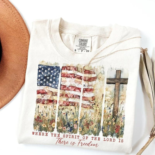 [SALE UP TO 60%] Where the Spirit of the Lord Is T-Shirt, Sweatshirt, Retro Christian USA 4th of July Shirt, Faith and Freedom Independence Tee