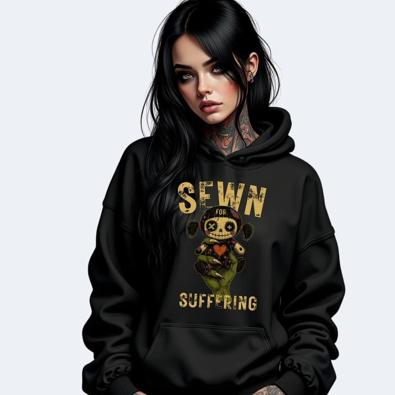SEWN FOR SUFFERING VOODOO DOLL RAGDOLL Halloween Grunge Skulls Cotton Crewneck Sweatshirt Hoodie Casual All Seasons Women's Graphic Top Pullover Streetwear Style Vintage