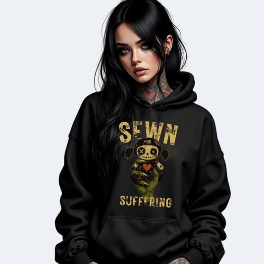 SEWN FOR SUFFERING VOODOO DOLL RAGDOLL Halloween Grunge Skulls Cotton Crewneck Sweatshirt Hoodie Casual All Seasons Women's Graphic Top Pullover Streetwear Style Vintage