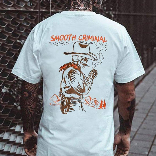 SMOOTH CRIMINAL Cowboy Skull Casual Graphic White  Back Side Printed T-shirt Sweatshirt Hoodie, Streetwear Vibes, Unisex Shirt, Retro Unisex, Naughty Clothes Men Classic Cotton