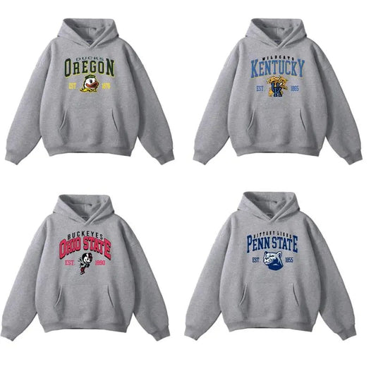 SPORT GREY HOODIE Vintage NCAA College All Teams Top Sports Classic Sweater Pullover Long Sleeve Sweatshirts Menswear Casual