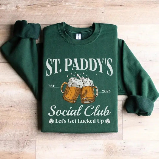 ST.Paddy's Socical Club Shirt, Saint Patricks Day Drinking Team Sweatshirt, 2025 St Patrick's Day Sweatshirt, Retro Shamrock Crewneck, Irish St Paddys Pub Sweater, Group Matching Beer Lover Shirt, Bartender Patrick's Day Gift