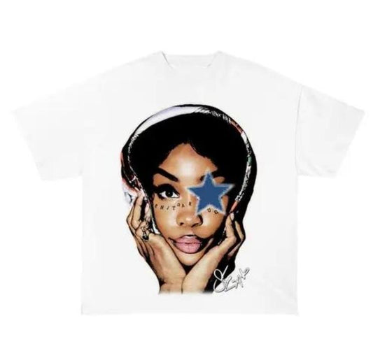 SZA Shirt , SZA Star Blue Shirt Graphic Tee Classic Cotton Fabric Menswear
