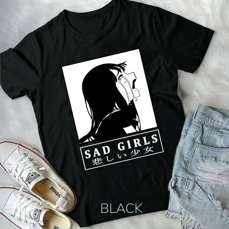 Sad Girl Anime Shirt, Nu Goth, Senpai, Ahegao Short-Sleeve Unisex T-Shirt S-4XL