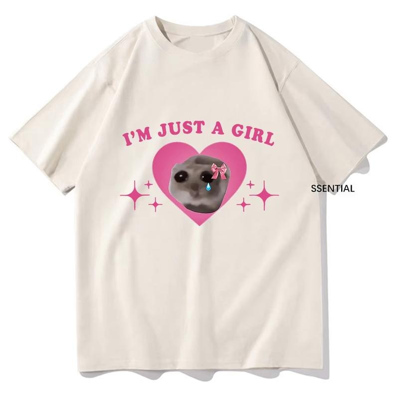 Sad Hamster Meme Im Just A Girl T Shirts Men,Women Clothing Harajuku Aesthetic Tshirt Vintage Unisex Streetwear Cotton Tops