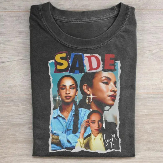 Sade Vintage Graphic Tee - Crewneck T-Shirt with "SADE" Text, Casual Style, Perfect for Music Fans, 2024 Kiss of Life Music Shirt