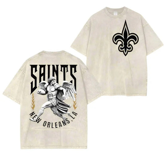 Saints Streetwear Unisex Oversized Snow Wash T-Shirt Themed Sports Tee Unique Saints Fan Vintage Tee